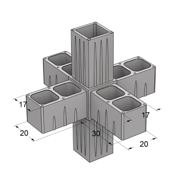 6 WAY CONNECTOR 20x20 / GRAY